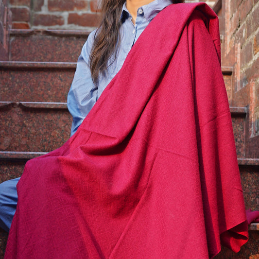 Premium Handmade Pure Woolen Shawl - (Deep Red)